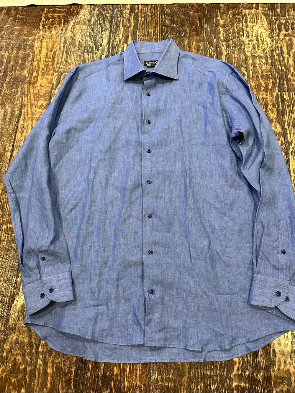 St Croix Men's solid Blue 100% linen Casual Button-Down Shirt